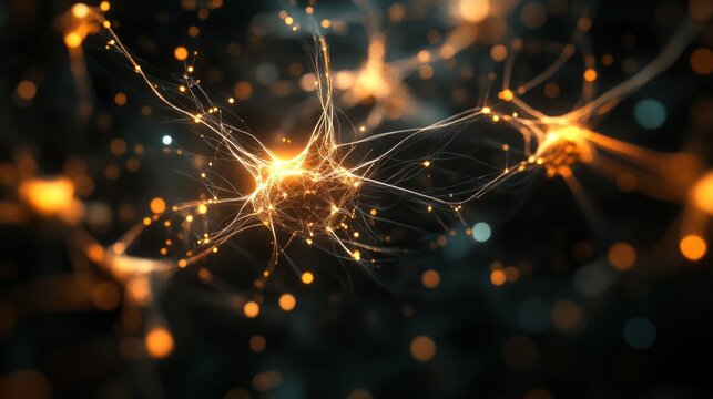 Glowing neural network connections in dark background highlight synaptic activity