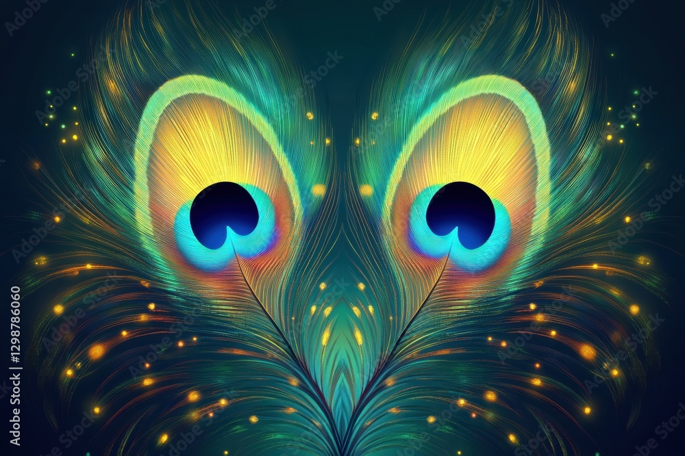 Poster vibrant peacock feather pattern showcasing stunning colors and intricate designs in an abstract repr