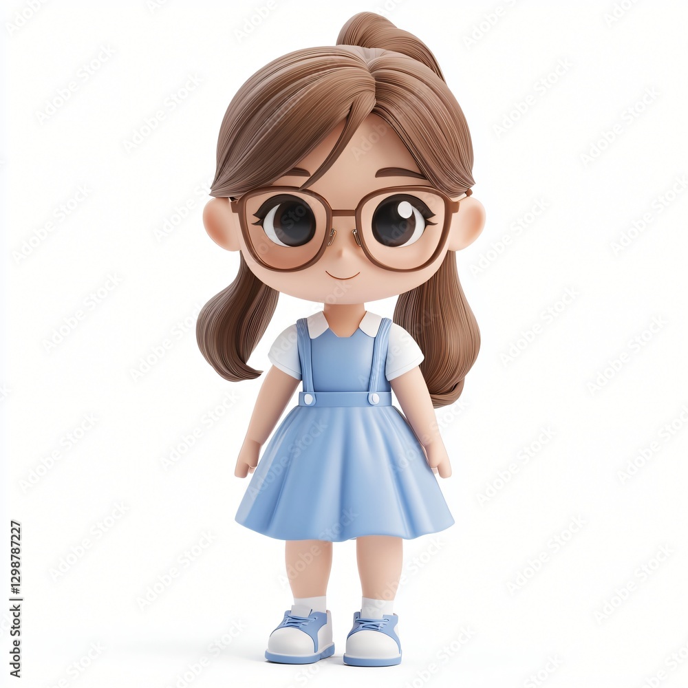 Poster adorable doll wearing trendy glasses with a charming expression and colorful outfit displaying playf