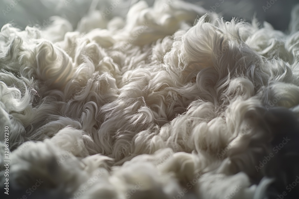 Poster a captivating close-up showcasing the ethereal beauty of fluffy white wool, creating a dreamlike tex