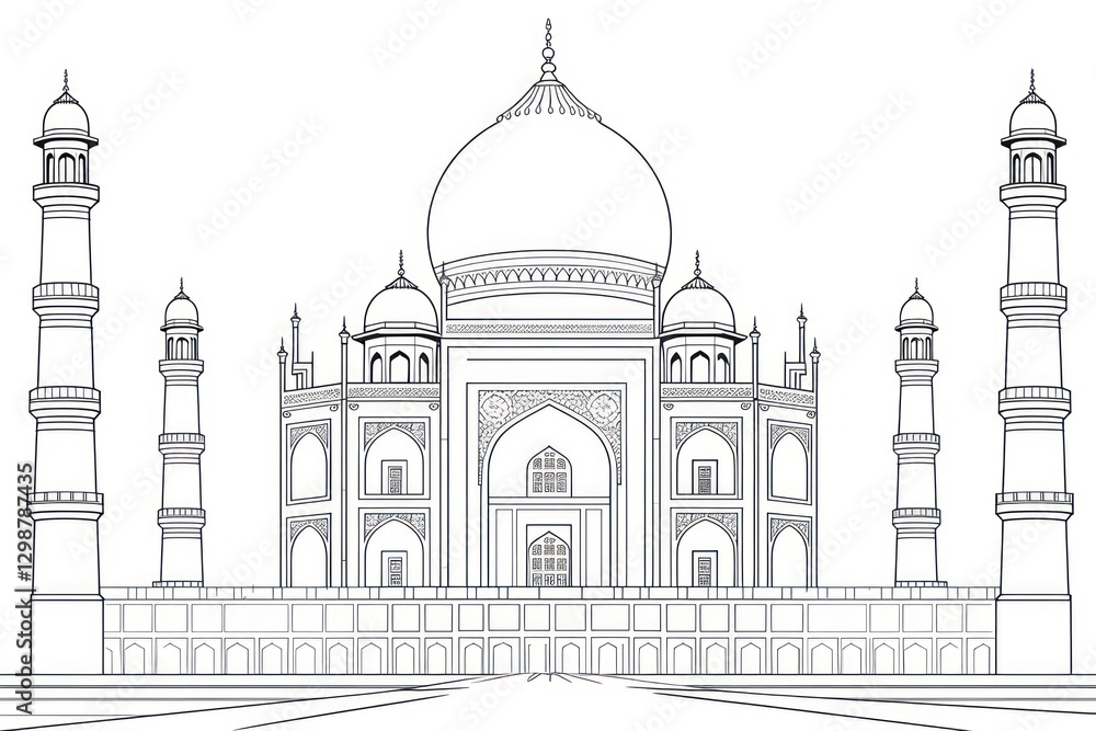 Poster ramadan outline sketch architecture building drawing.
