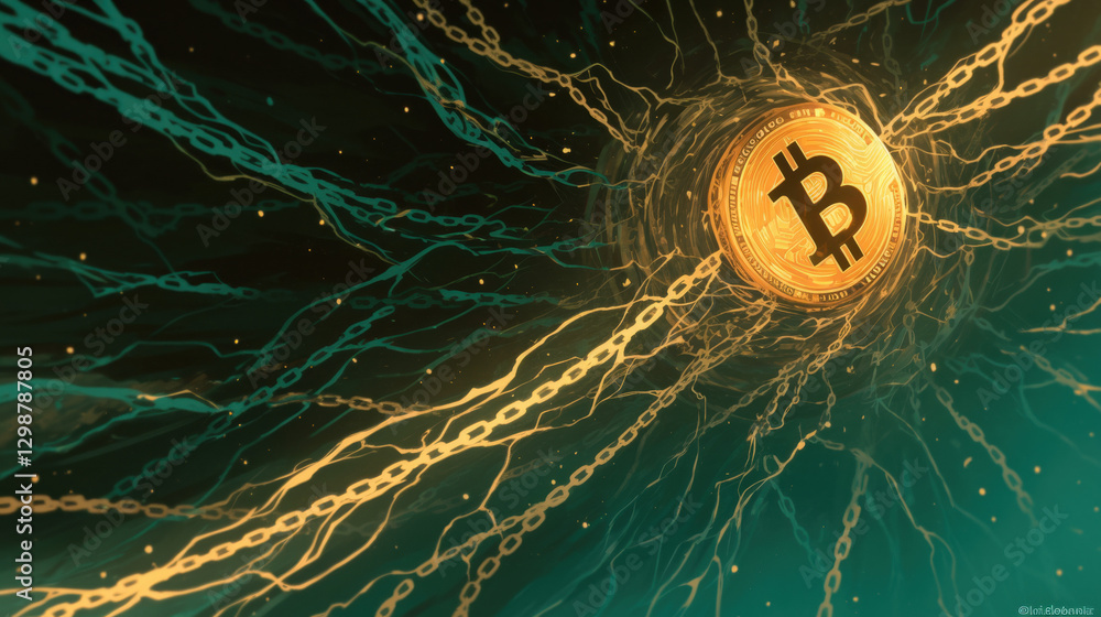 Poster bitcoin crash, crypto price drop sell-off. a digital representation of bitcoin surrounded by glowing
