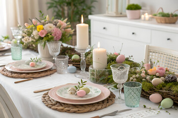  Elegant Easter Table Setting with Candles and Floral Decor &ndash; Holiday Dining Concept