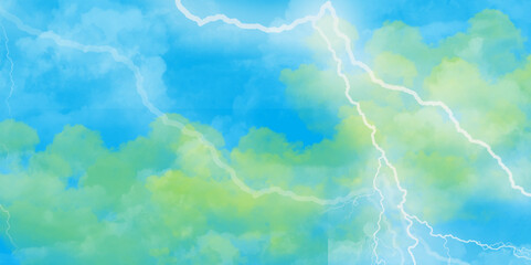 Blue lightning strike during an electrical storm. Lightning on the sky with stormy clouds. Cloudy, with a no-nonsense blue Rabbitohs. Thunderstorm and blue cloudy sky. Changing conditions. 