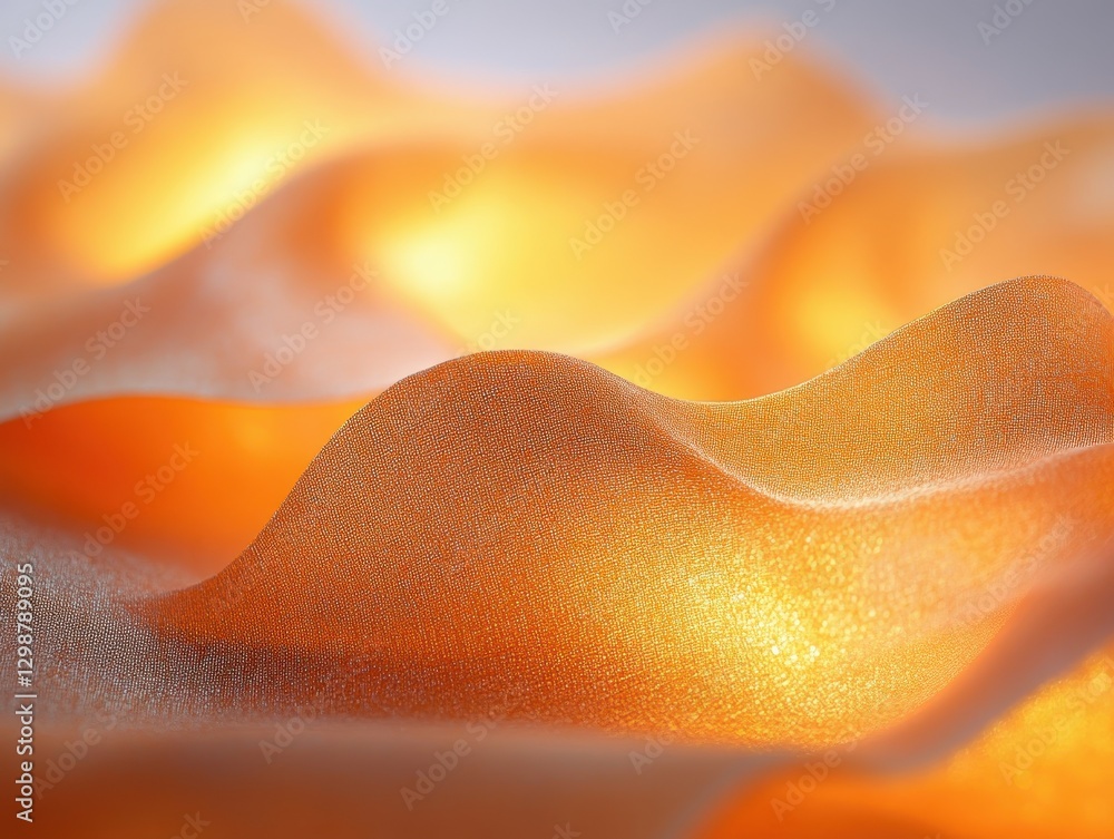 Poster soft flowing fabric waves in a warm orange hue with elegant texture and gentle illumination for back
