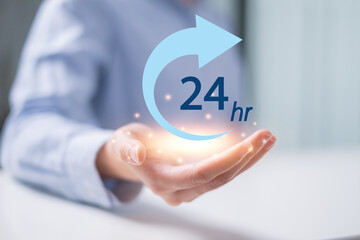 24 hour 7 days business customer service time open online support day clock delivery store help concept