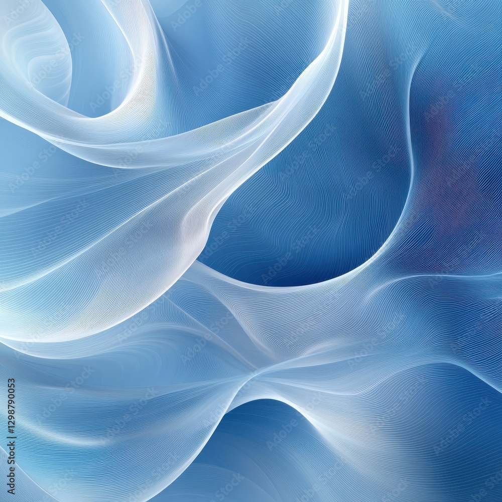 Poster soft flowing waves of blue and white abstract design with graceful curves and light trends for backg