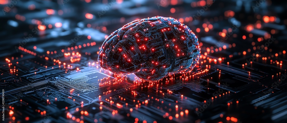 Aufkleber glowing neural network brain seamlessly merging with a sophisticated electronic circuit board