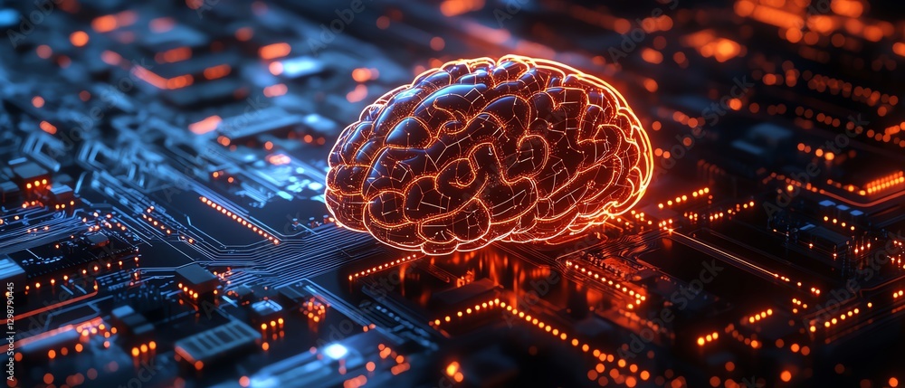 Aufkleber glowing neural network brain seamlessly merging with a sophisticated electronic circuit board