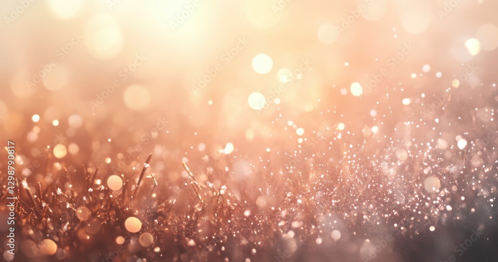 Poster soft golden bokeh background with sparkling particles illuminated by sunlight creating a dreamy atmo