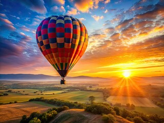 Fototapeta premium Aerial adventure: a sunrise hot air balloon flight over breathtaking landscapes.
