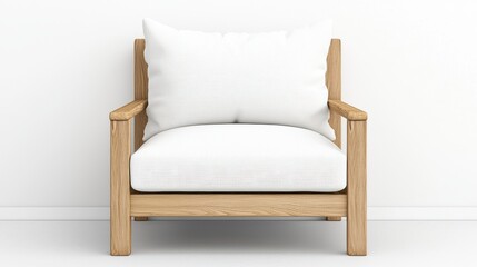 Modern Wooden Armchair with White Cushion