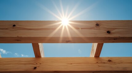 Sunlight Through Wooden Beams Construction
