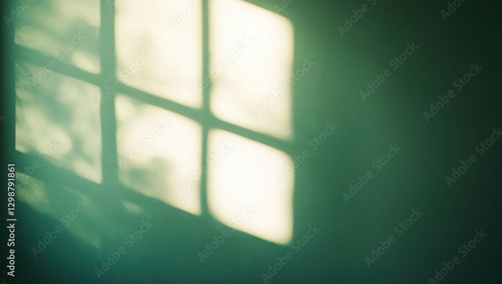 Aufkleber soft green shadows and light patterns cast on wall from window during daytime in serene indoor envir