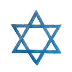 Handmade Jewish symbol with a blue chalk-drawn effect, isolated on transparent background.