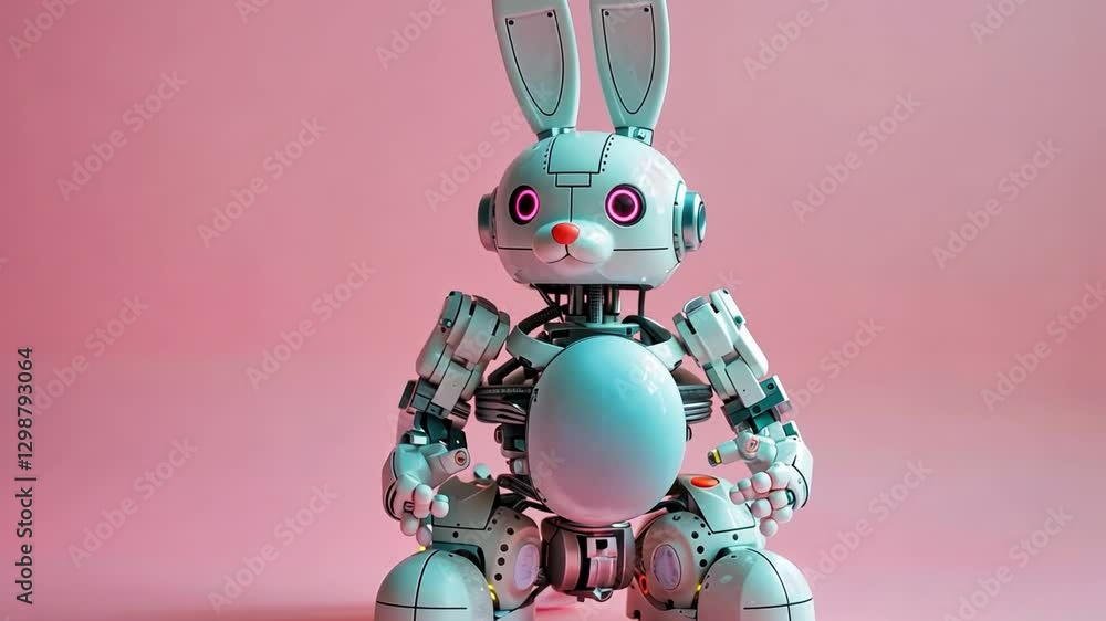 Aufkleber digital rabbit wearing robotic features celebrating easter in a colorful cyber setting with a playfu