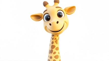 Cartoon giraffe head, happy expression, isolated white background
