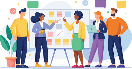 group of professionals discussing strategies in a team meeting
