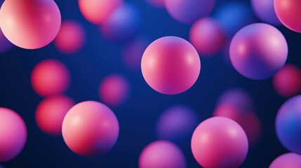 Vibrant 3d pink and blue floating spheres on a dark abstract background