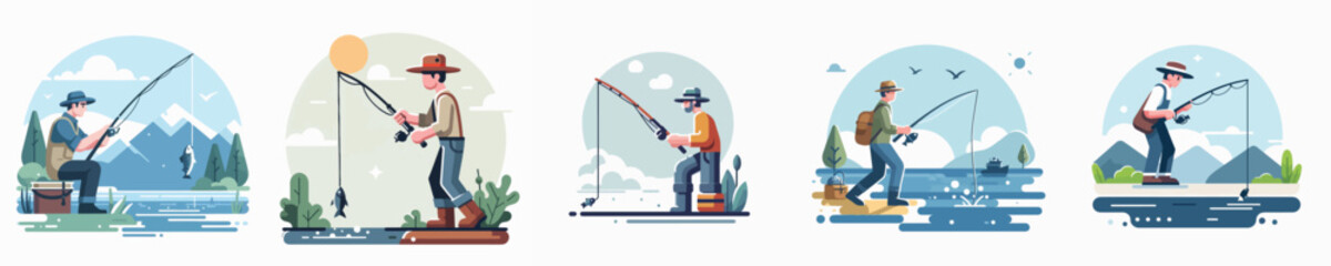 Vector of a person fishing.