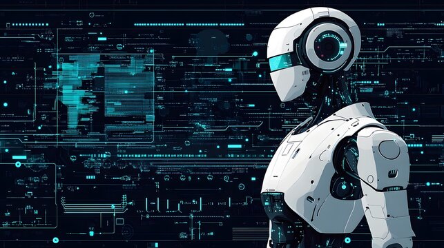 AI-driven healthcare technology, robotic assistant analyzing medical data, futuristic health innovation, clean vector design