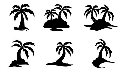 Fototapeta premium Black palm trees set isolated on white background. Black palm tree set vector illustration on white background silhouette. Palm trees silhouettes.