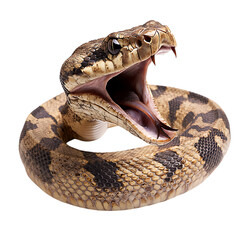 Obraz premium A petrified snake, its mouth open in an eternal scream, isolated on a white background.