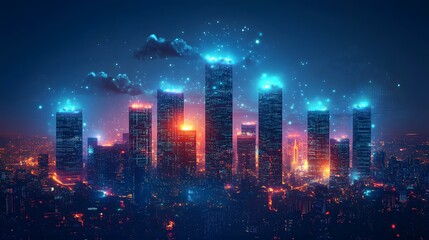 Futuristic smart city powered by cloud computing, seamless data integration across urban infrastructure, modern vector concept