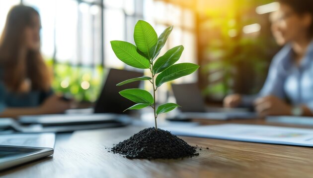 Business people in a boardroom negotiating carbon credit strategies