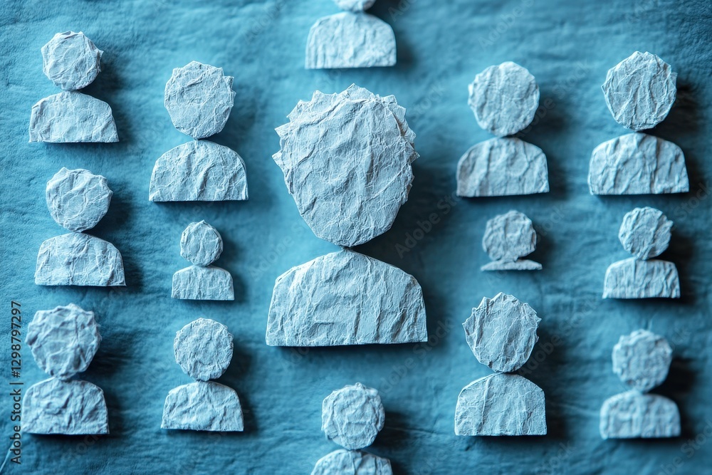 Aufkleber abstract representation of community connection with paper cutout figures on vibrant blue background