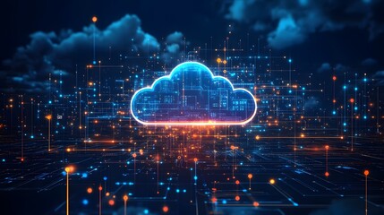 Cloud-based software development environment, futuristic programming technology, seamless digital collaboration, vector illustration