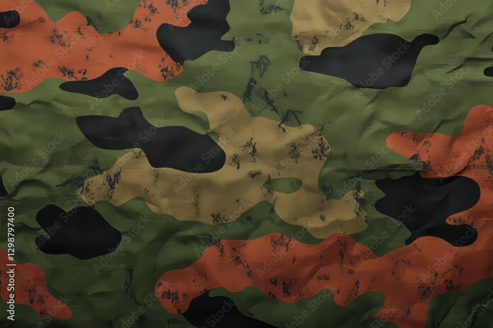 Poster camouflage patterns creating a visual illusion in an army background setting during a tactical train