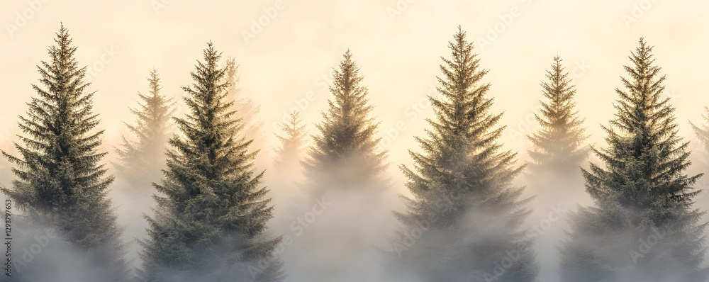 Poster foggy evergreen trees create a beautiful and ethereal forest scene