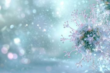 Microscopic view of virus showing surface proteins and bokeh effect