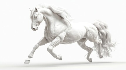 Fototapeta premium White Horse in Motion Against White Background