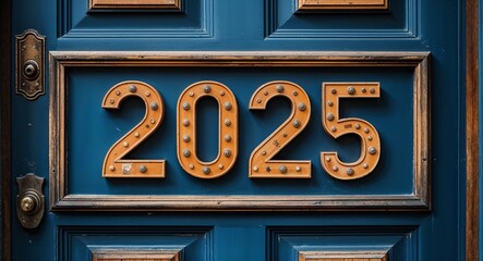 2025 lettering on a signage in door background