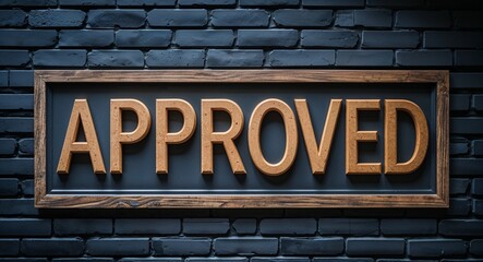 Obraz premium approved lettering on a signage in brick wall dark background