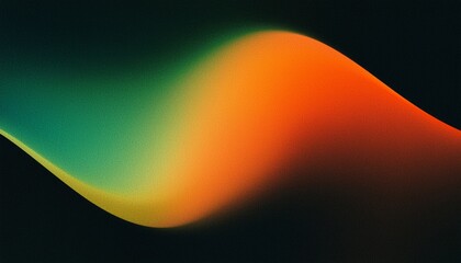 Grainy noise texture background, abstract orange green vibrant glowing color gradient shape on black backdrop, dark banner poster header cover wallpaper design