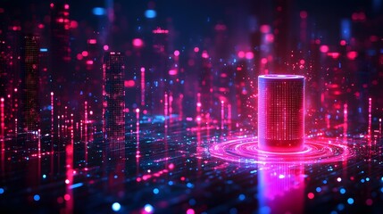 Fototapeta premium AI-powered voice assistant processing real-time data through 5G, futuristic smart assistant, modern vector illustration