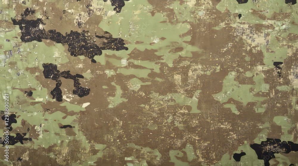 Poster camouflage pattern showcasing army-style design with various textures and colors for tactical applic