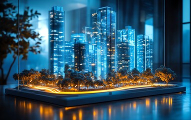 Virtual hologram city project in a sleek modern office