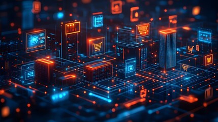 Seamless cross-border e-commerce trade with global shopping connections, digital retail expansion, sleek vector concept