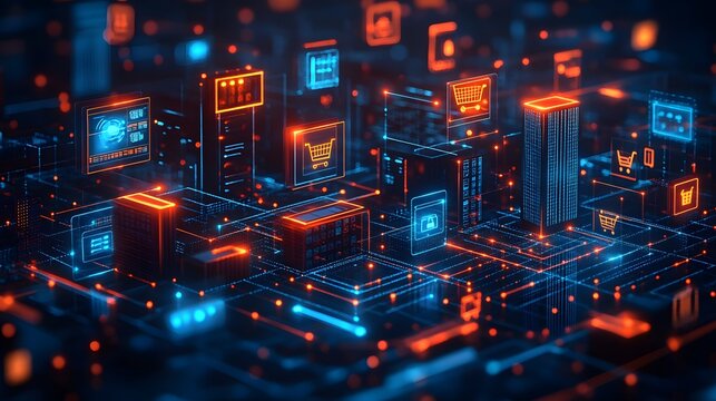 Seamless cross-border e-commerce trade with global shopping connections, digital retail expansion, sleek vector concept