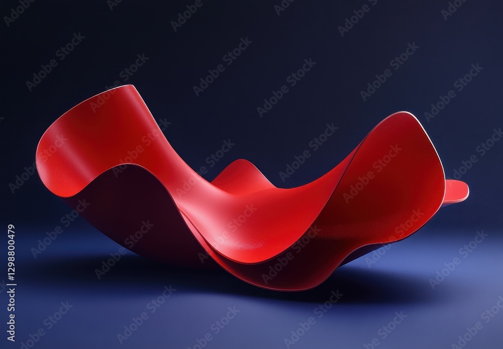 Poster striking red abstract sculpture displaying smooth curves and organic forms against a dark background