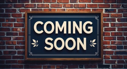 Obraz premium coming soon lettering on a signage in brick wall dark background