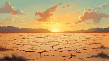 Breathtaking View of Desert Landscape at Sunset with Vibrant Orange and Red Sky Illuminating Silhouetted Cacti and Rolling Sand Dunes in Tranquil Harmony