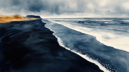 Vibrant Coastal Scene Depicting Majestic Ocean Waves Crashing on Sandy Shore Captured in Beautiful Artistic Style Evoking Serenity and Adventure