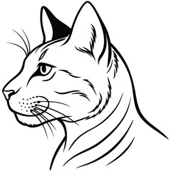 a close up side profile of a cat in a semi realis line art
