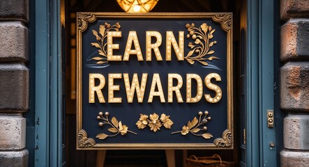 earn rewards lettering on a signage in door background