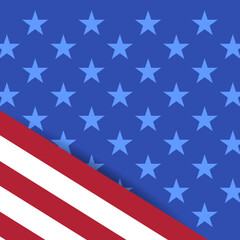 American flag background with slanted border. Flat vector illustration isolated on blue background.